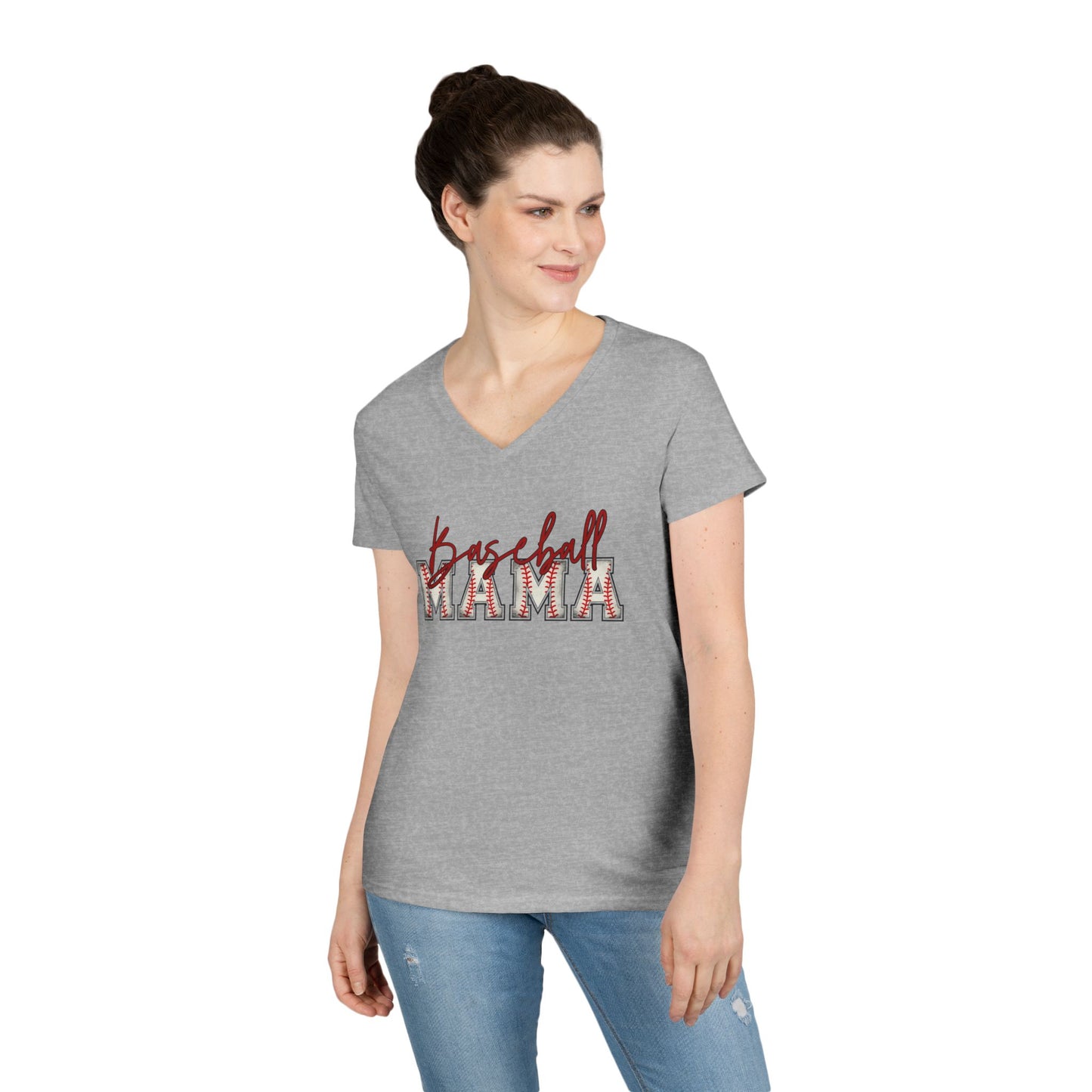 Personalized Vintage Baseball Mama V-Neck Tee