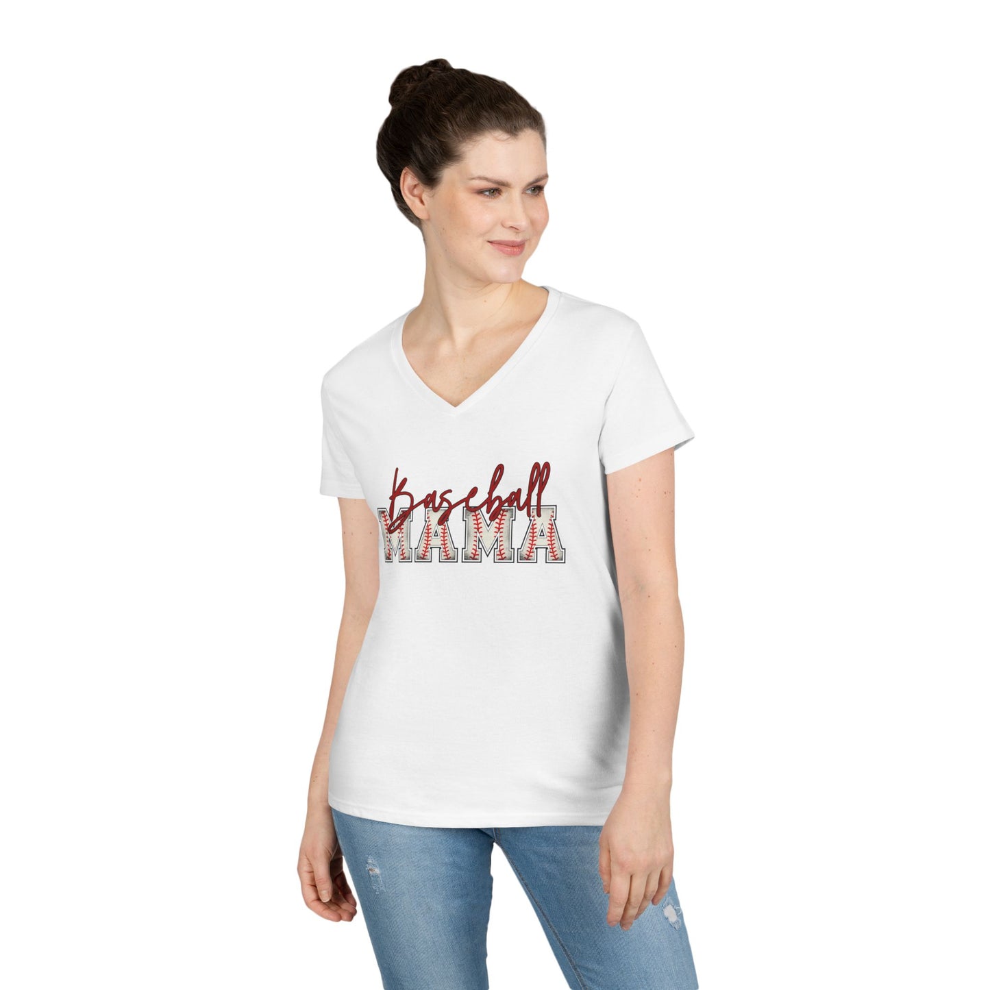 Personalized Vintage Baseball Mama V-Neck Tee