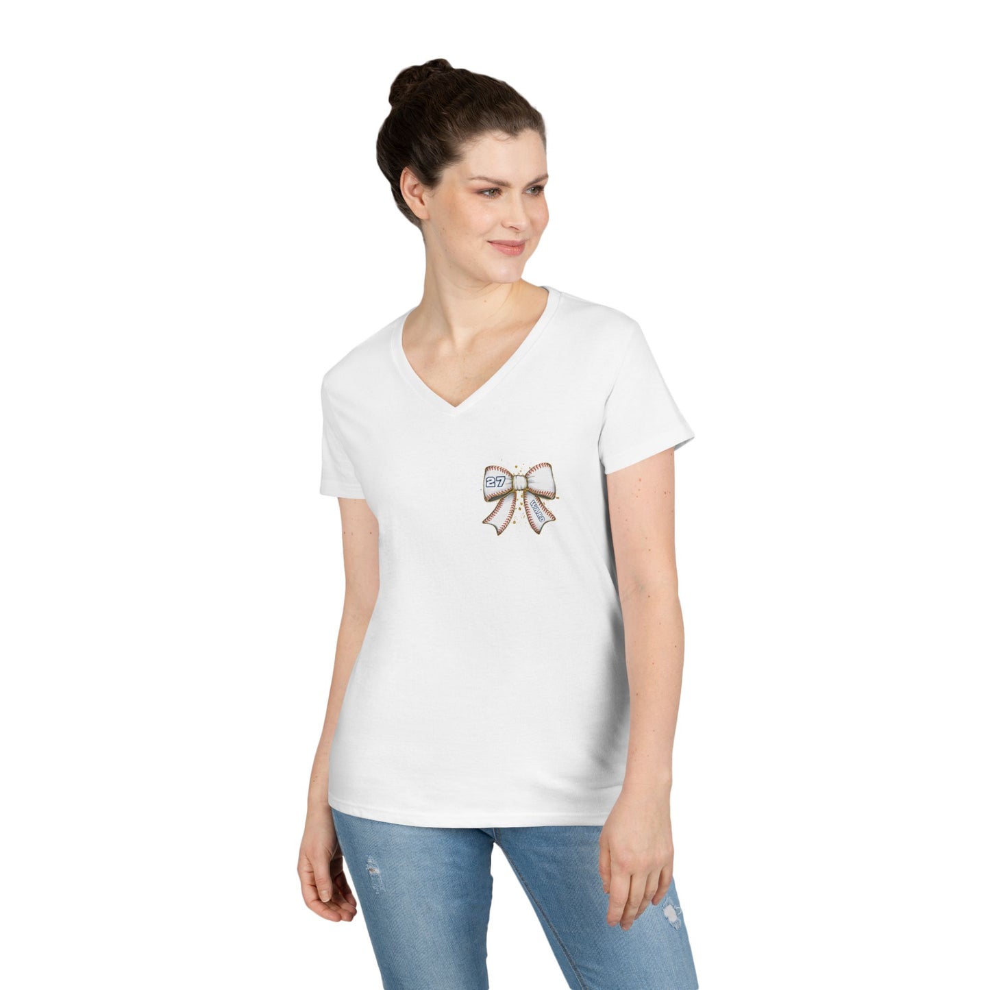 Personalized Game Day Bow V-Neck Tee