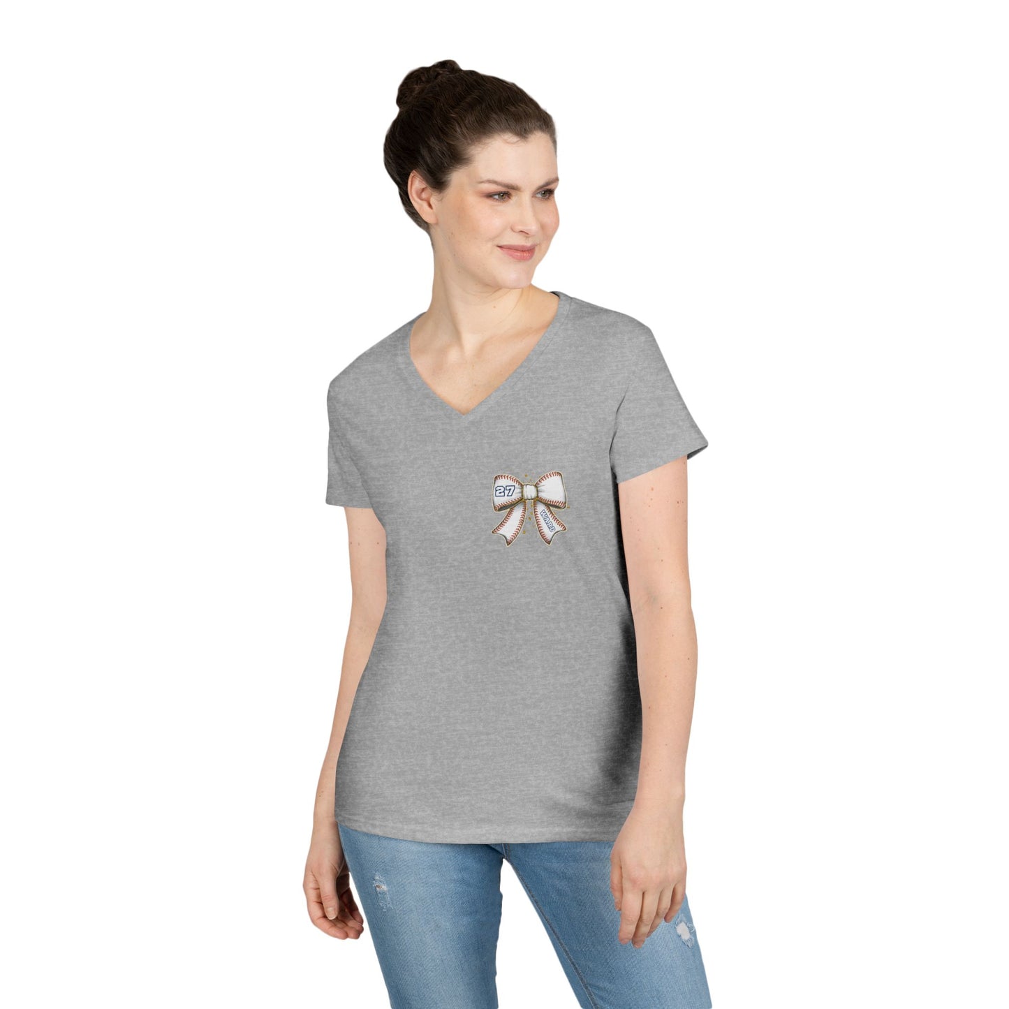 Personalized Game Day Bow V-Neck Tee