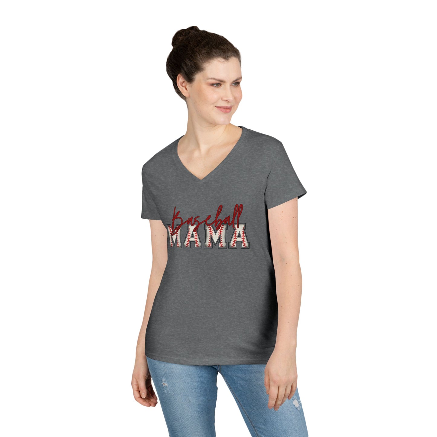 Personalized Vintage Baseball Mama V-Neck Tee