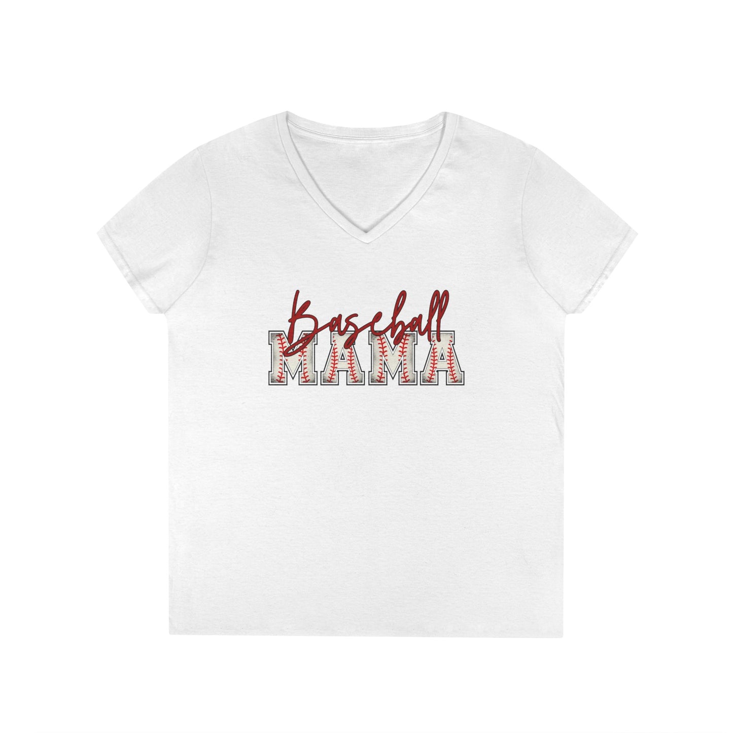 Personalized Vintage Baseball Mama V-Neck Tee