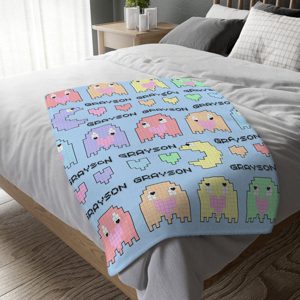 PacMan | Personalized | Velveteen Minky Blanket (Two-sided print)