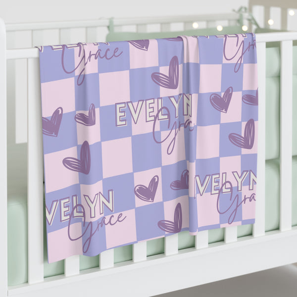 Checkered Hearts | Personalized | Baby Swaddle Blanket