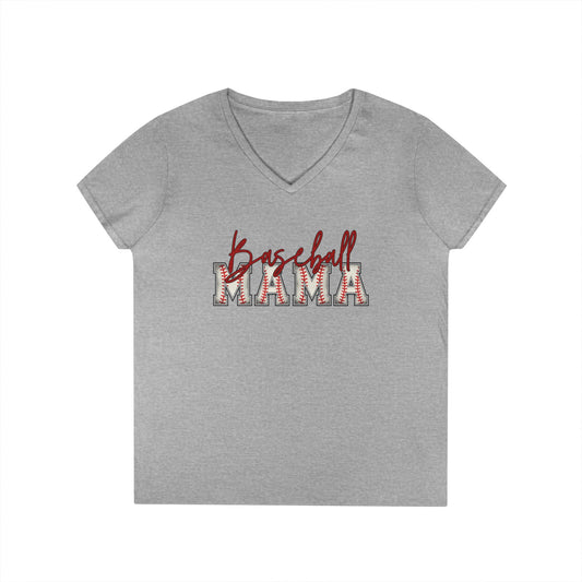 Personalized Vintage Baseball Mama V-Neck Tee