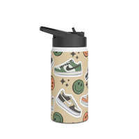 Happy Feet Stainless Steel Water Bottle, With Straw