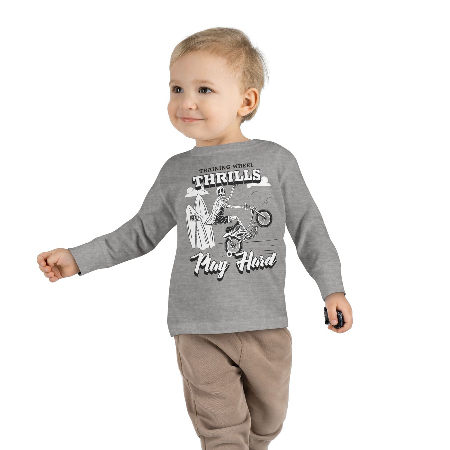 Training Wheels, Play Hard | Toddler Long Sleeve Tee