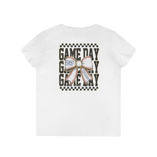 Personalized Game Day Bow V-Neck Tee