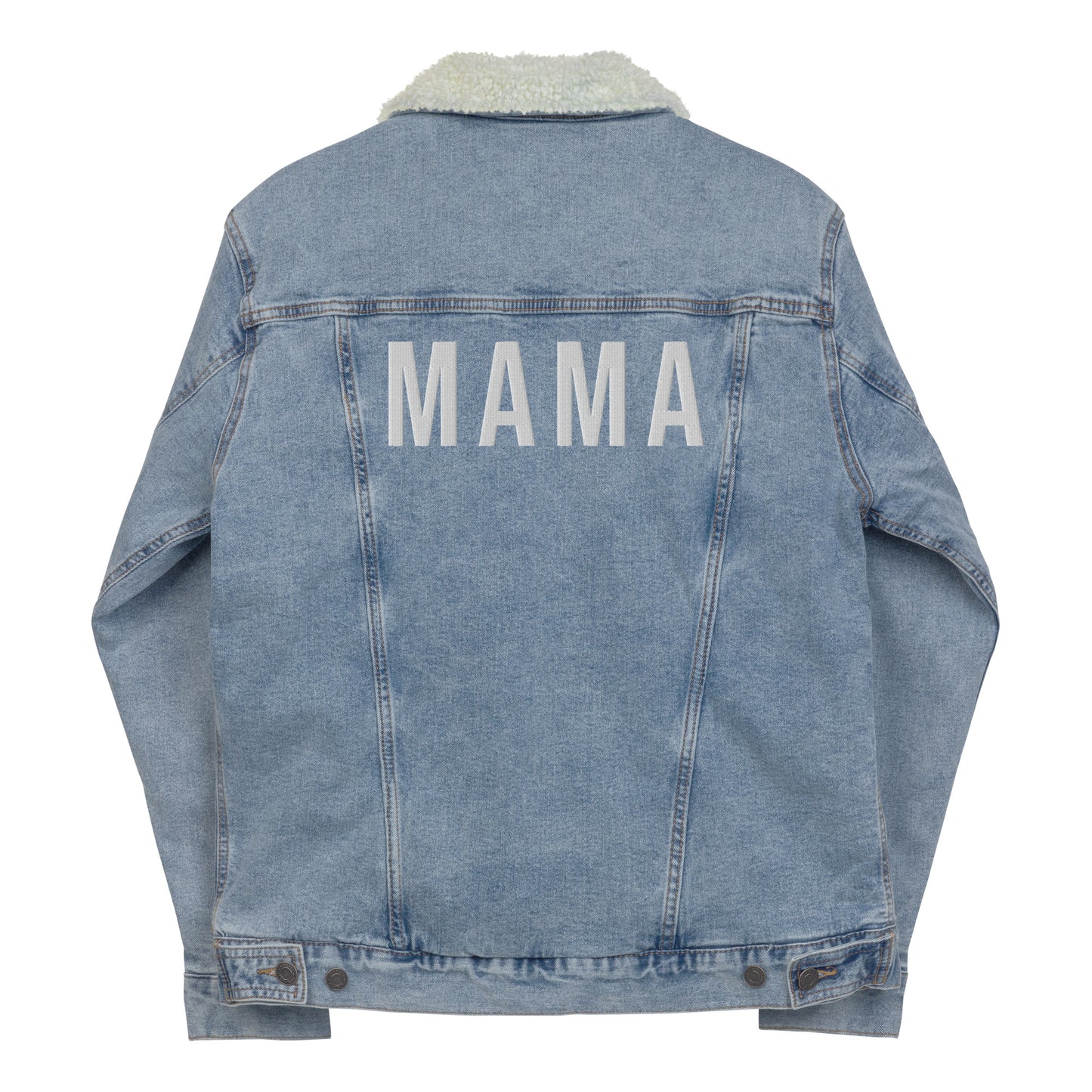 Modern Mama Embroidered Denim Sherpa Jacket