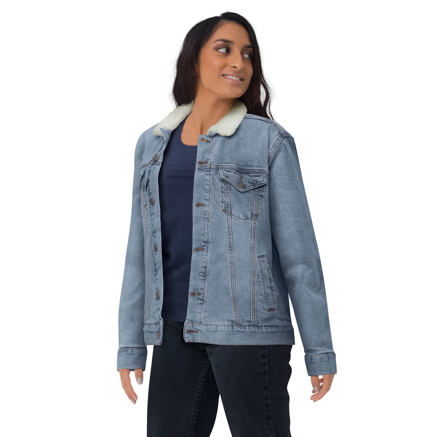 Modern Mama Embroidered Denim Sherpa Jacket